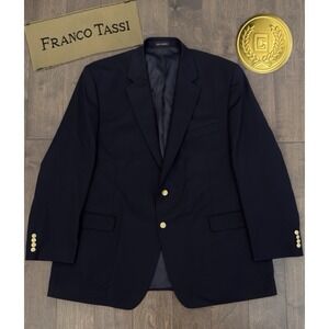 Vintage Franco Tassi Men's Navy Blue Gold 2-Button 52L 100% Wool Blazer Jacket
